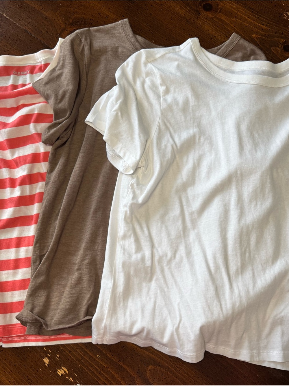 Old Navy Womens White, Brown & Coral Stripe Short-Sleeve Tee Set